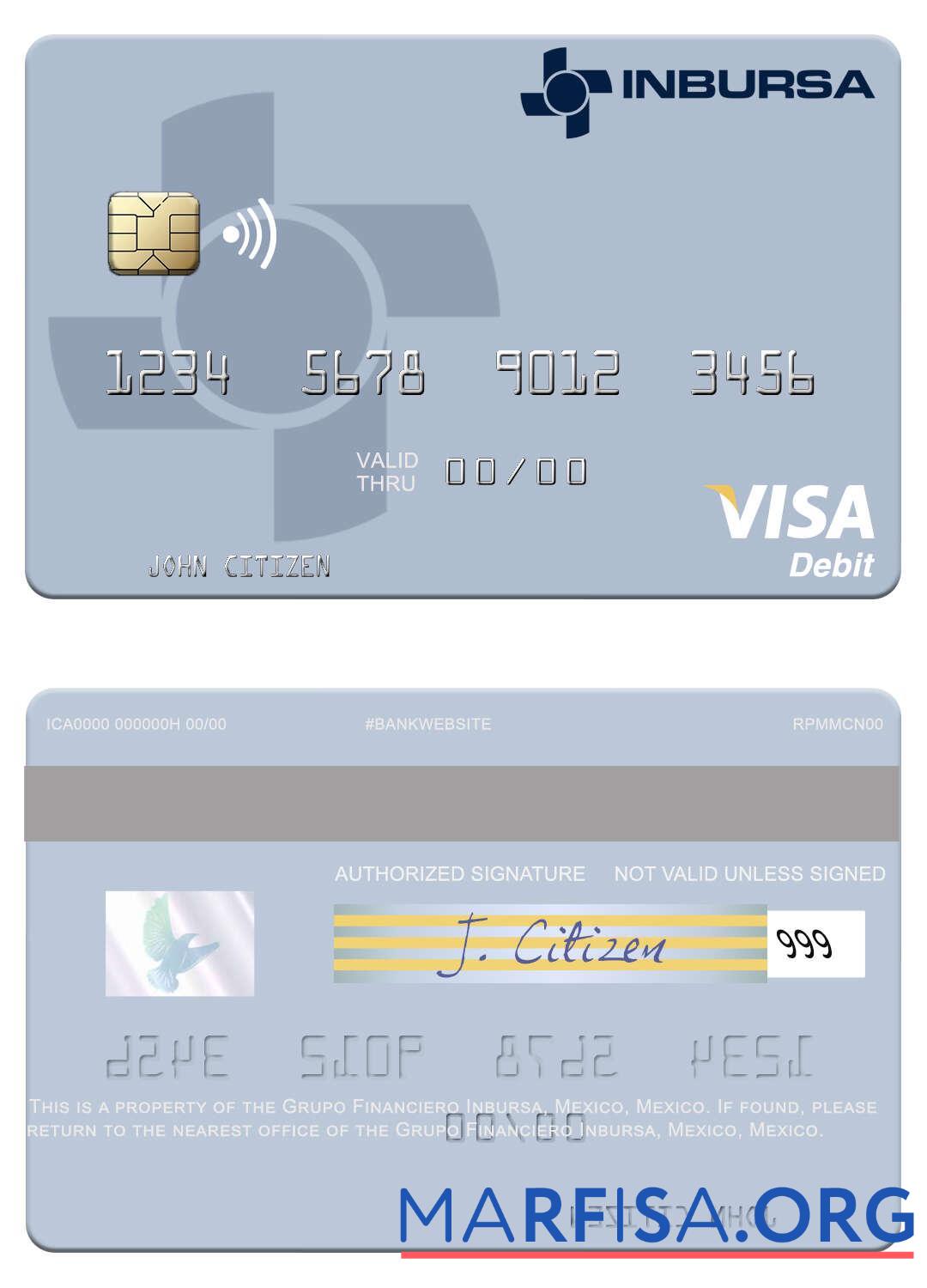 Printable Mexico Grupo Financiero Inbursa visa debit card template